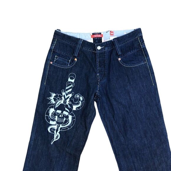 Rare Ed Hardy Embroidered Jeans Size 36 'Snake Bite' - Picture 10 of 15